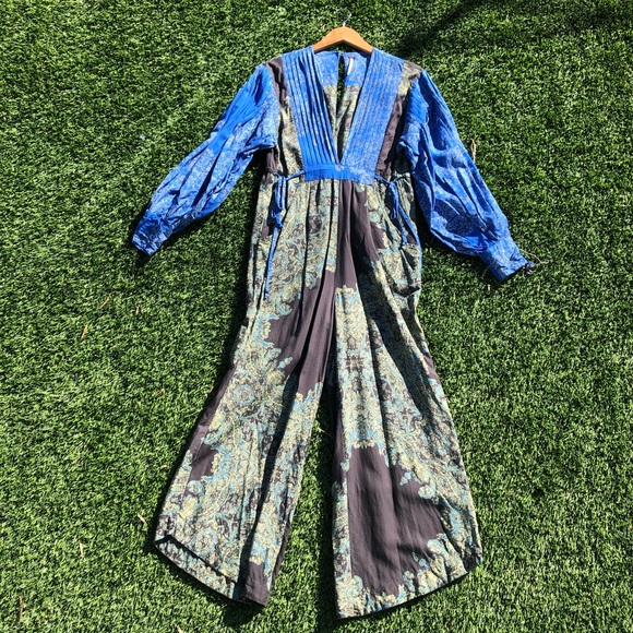 Free People blooming fields blue green jumpsuit - Picture 10 of 10